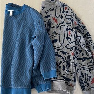 Boys Blue Checker and Gray Skate Graphic Sweatshirts